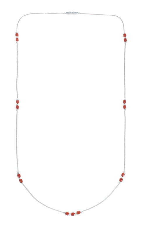 Coral Bead Liquid Sterling Silver Necklace X10236